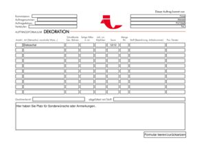 Auftragsformular Dekoration